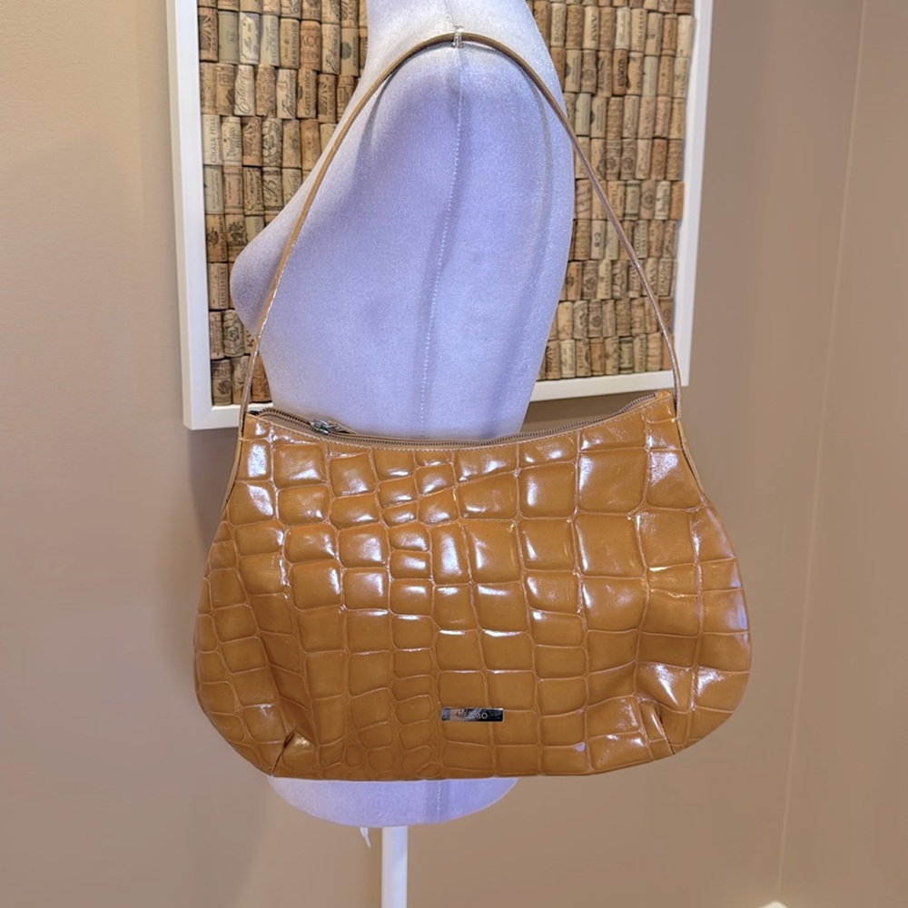 Desmo Made in Italy Camel colored Crocodile Faux Leather Handbag